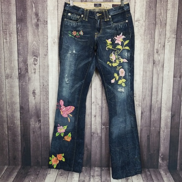 People For Peace Denim - People For Peace distressed, embroidered jeans